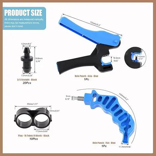 32Pcs Drip Irrigation Tubing Hole Punch Set, Drip Tube Hole Punch Fitting Insertion Tools, Drip Irrigation Plugs and Figure 8 End Cap Plug Irrigation Fittings for Garden Agricultural Watering by GreenHaven Gardens