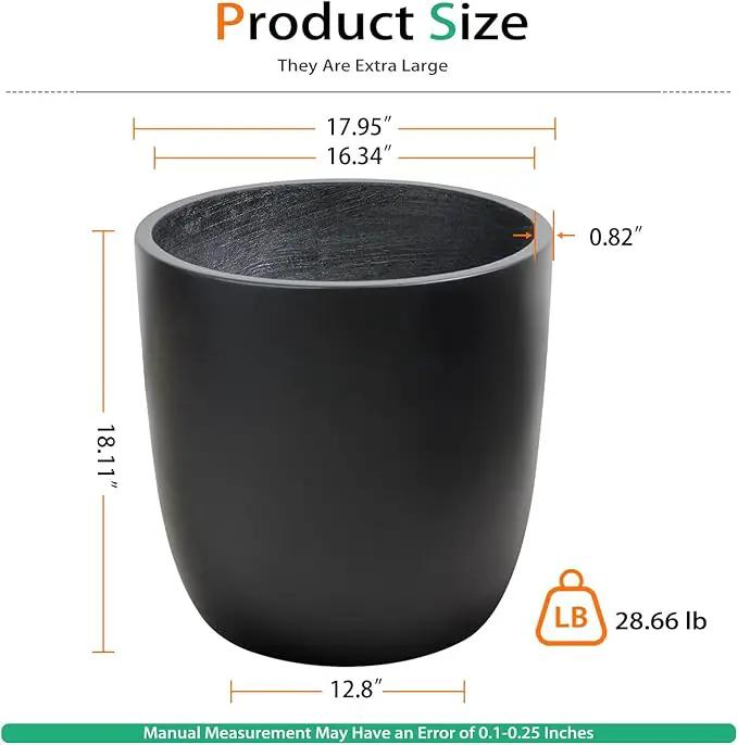 Concrete Planter Outdoor Indoor, Large Cement Plant Pots for Trees Flowers (Black, 18 inch) by GreenHaven Gardens