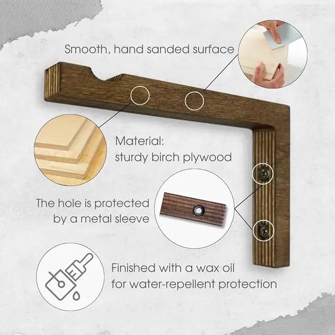 2-Piece Set of Plant Hooks for Wall 6 Inch - L-Shaped Mounted Wooden Plant Hook - Indoor and Outdoor Bracket Plant Hanger for Planters, Lanterns, Bird Feeders and Plant Basket (Walnut) by GreenHaven Gardens