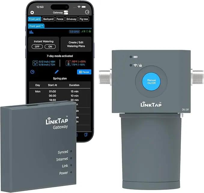 LinkTap ValveLinker & Gateway, Battery Powered Smart Sprinkler/Irrigation Controller, Automatic Rain Skip, Better Range Than WiFi, Compatible with LinkTap Wireless Water Timer, Alexa, IP66 (1-Zone) by GreenHaven Gardens