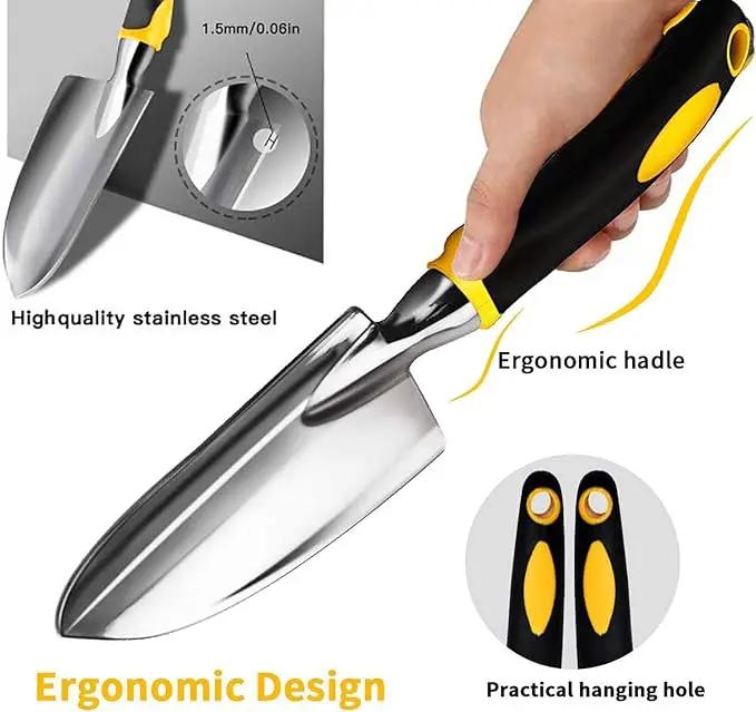Edward Tools Gardening Hand Tools 3 Piece Set - Heavy Duty Garden Trowel, Transplanter, Hand Rake - Ergo Grip Handle - Bend-Proof & Rust-Proof Design - Cultivator, Garden Hand Shovel by GreenHaven Gardens