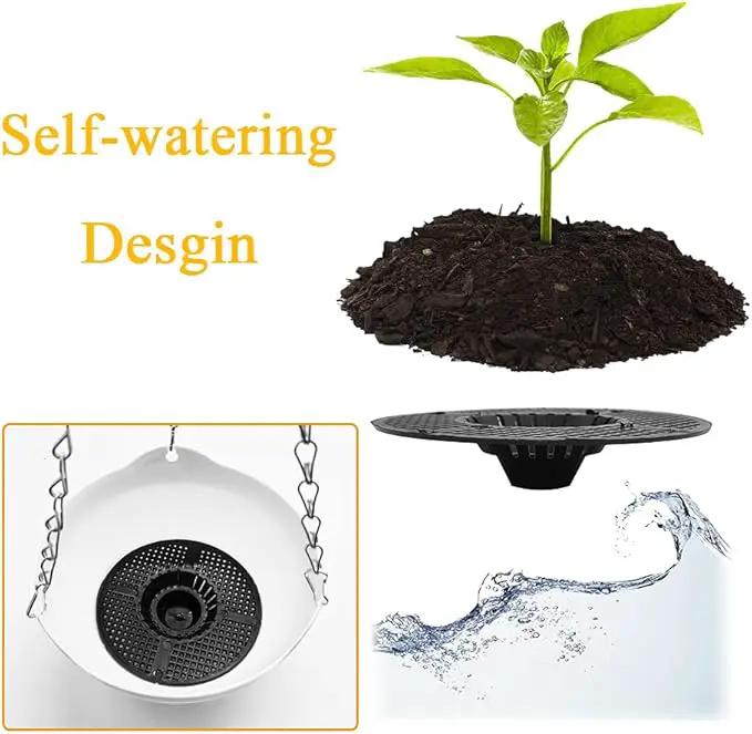 4 Pcs 8 inch Hanging Planter Pots,Self-Watering Round Hanging Basket with Water Tray and Metal Chain,Succulent Flower Plant Pot Container for Indoor Outdoor Garden Balcony Wall Decor,White by GreenHaven Gardens