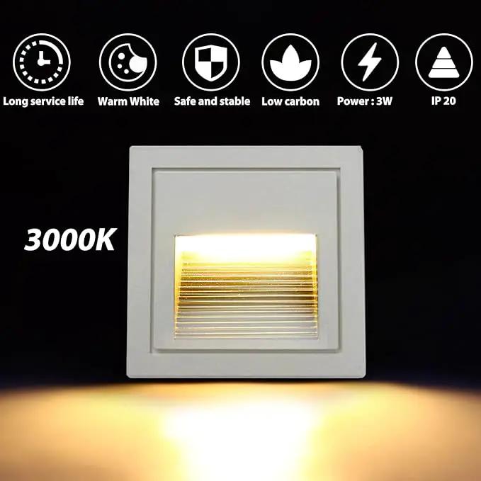 1pcs/3W Wall Recessed Stair Lights LED,Warm White,Indoor Step Light,Square Recessed Wall Light,White Cover Staircase Light IP20 for Indoor Stairs, Home, Kitchen, Attic, Aisle by GreenHaven Gardens