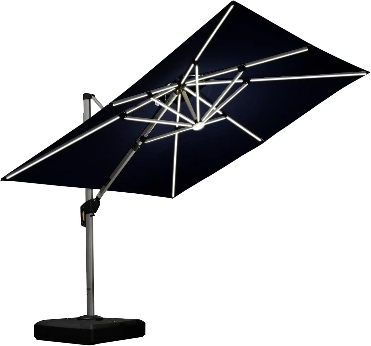 PURPLE LEAF 9 Feet Double Top Deluxe Solar Powered LED Square Patio Umbrella Offset Hanging Umbrella Outdoor Market Umbrella Garden Umbrella, Navy Blue by GreenHaven Gardens