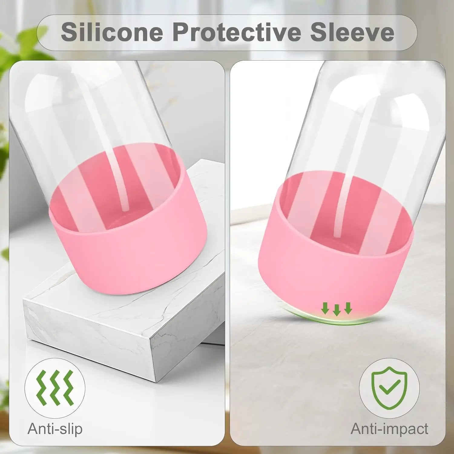 2 Pack Glass Spray Bottles with Silicone Sleeve, 16 oz Empty Refillable Containers with Adjustable Spray Nozzles, Spray Bottles for Hair, Cleaning Solutions and Plants Pink by GreenHaven Gardens