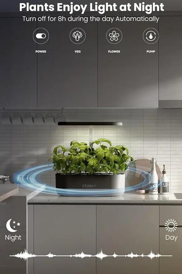 inbloom 12 Pods Hydroponics Growing System Kit, Herb Garden Planter Indoor Kit, Indoor Gardening Hydroponics Growing System with Pods, 4.2L Water Pump, Height Adjustable, Gifts for Woman, Black by GreenHaven Gardens