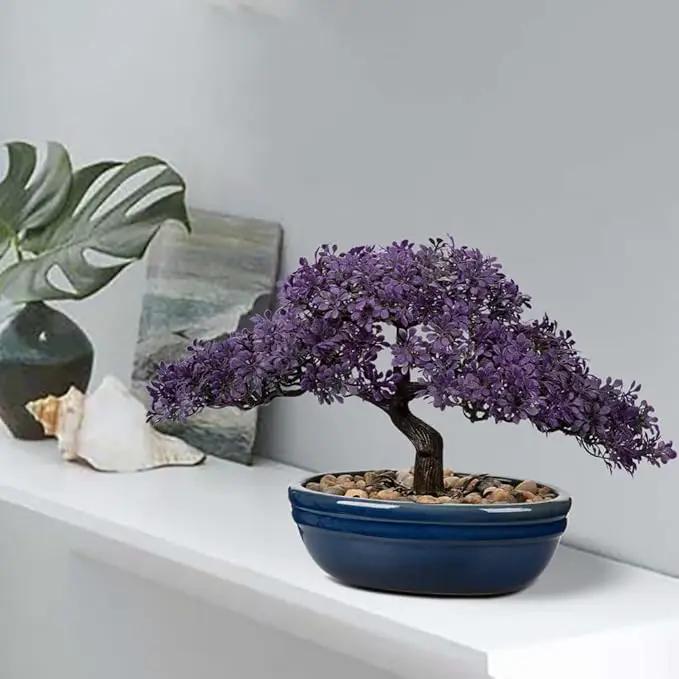 Artificial Bonsai Tree Juniper Faux Plants Indoor Fake Plants Decor with Blue Ceramic Pots for Home Table Office Desk Bathroom Shelf Bedroom Living Room Farmhouse Decorations by GreenHaven Gardens