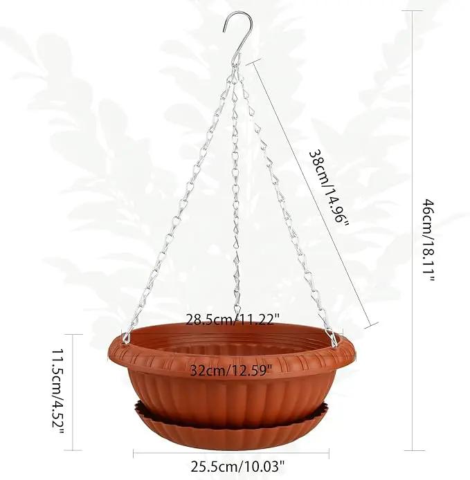 summer flower Planter, 3pcs 12.59in Large Hanging, Plant Pot with Drainage Hole, Plastic, for Indoor Outdoor Garden Herb Succulent, Wall Window Mount, Red2 by GreenHaven Gardens