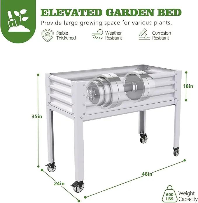A ANLEOLIFE 4-Set Galvanized Raised Garden Bed with Legs,48x24x35in Large Elevated Planter Box on Wheels with Drainage Holes for Backyard, Balcony, Patio, 600lb Capacity, Antique White by GreenHaven Gardens