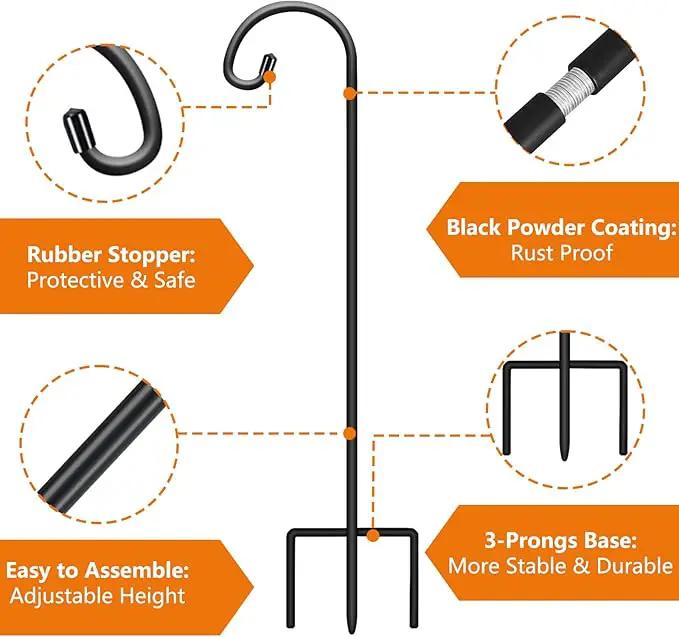 Gtongoko 48 Inch Shepherds Hooks for Outdoor 4 Pack Garden Hooks for Hanging Plants, Lanterns, Bird Feeders, Solar Lights, Mason Jars, Weddings Decor, Adjustable, Matte Black by GreenHaven Gardens