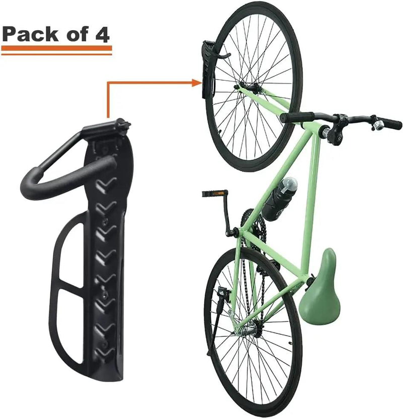 Wallmaster Bike Storage Rack for Garage, Wall Mount Bicycles Hanger, 4-Pack Bike Storage System Vertical Bike Hooks by GreenHaven Gardens
