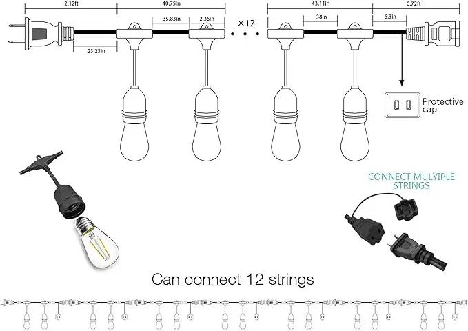 Banord Outdoor String Lights, 48FT Waterproof Patio Lights with 2W Dimmable LED Bulbs, for Outdoor Backyard, Garden, Deck, Porch, Gazebo, Balcony, Camping, Party by GreenHaven Gardens