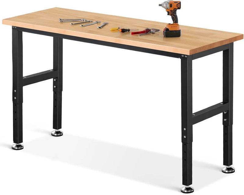 Work Bench 60 Inch Work Table for Garage Heavy Duty Rubberwood Tabletop Workbench for Woodworking Shop Home Office Electronic Cutting Wood by GreenHaven Gardens