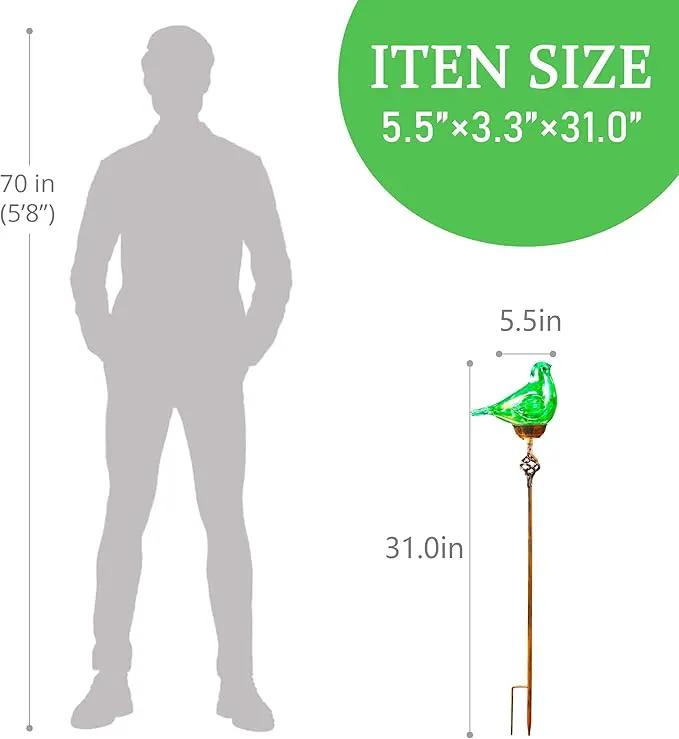 Decorative Solar Lights Outdoor Solar Bird Stake Lights Hand Blown Glass Decorative Garden Pathway Lights Outdoor Waterproof Glass Stakes (Green) by GreenHaven Gardens