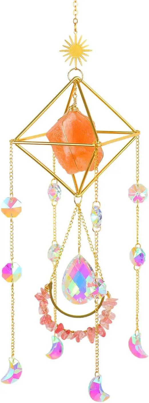 Orange Salt Crystal Suncatchers for Windows, Gemstone Sun Catcher Hanging, Unique Spiritual, Crystal Window Hanging, Boho Home Decor, Natural Stone (Orange Salt Stone) by GreenHaven Gardens