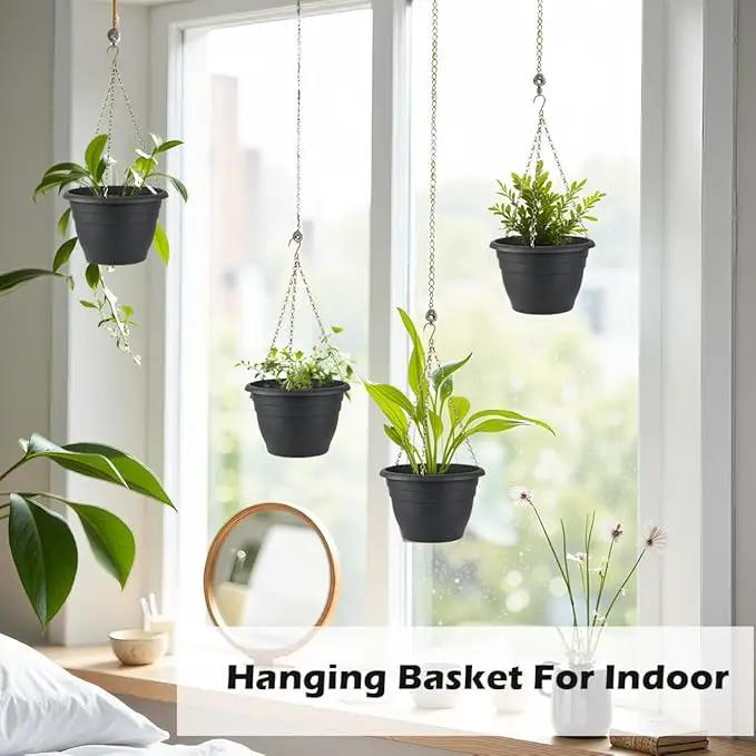 Hanging Planters 10 Inch, 4 Pcs Flower Pots with Drainage Hole, Self Watering Hanging Basket for Indoor Outdoor Plants, Decor, Gray by GreenHaven Gardens