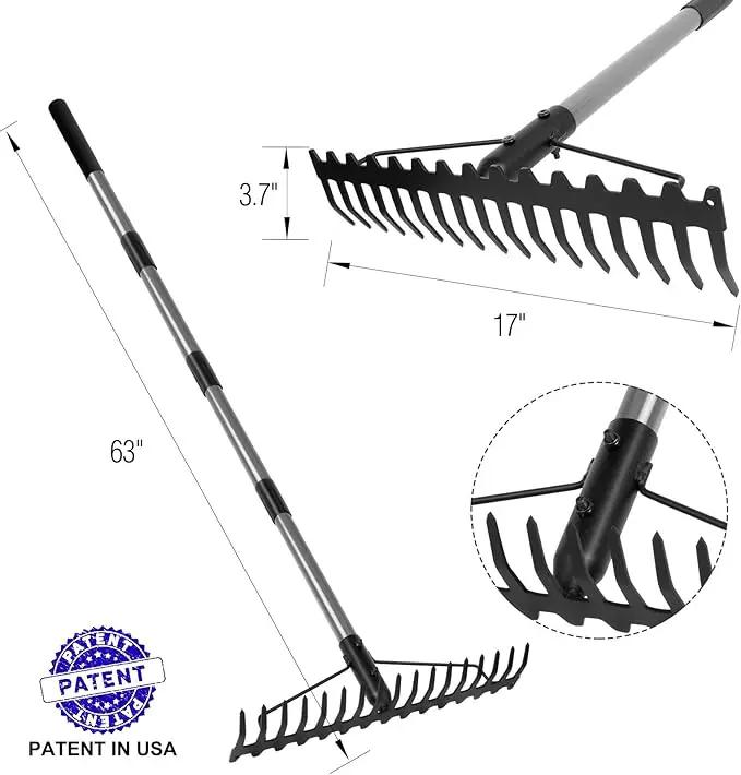 Walensee 5.4FT Bow Rake Heavy Duty Garden Rake with Stainless Steel Handle, 17 Steel Tines Garden Tool for Loosening Soil Gathering Leaf Leveling Lawn Farming Land Management Yarn Thatch Rakes by GreenHaven Gardens