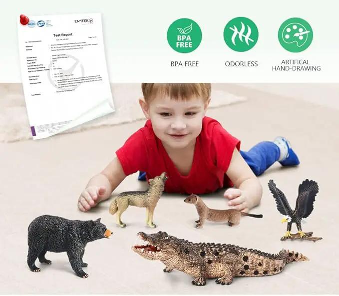 Volnau Safari Animal Figurines Toys 7PCS North America Figures Zoo Pack for Toddlers Kids Christmas Decoration Gift Preschool Educational Moose Wolf Bear Jungle Forest Woodland Set by GreenHaven Gardens