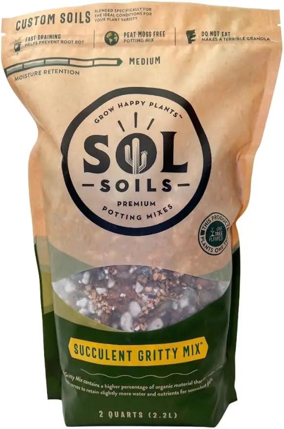 Sol Soils Succulent Gritty Mix 2 Quarts - Fast Draining Peat Moss Free Succulent Soil Potting Mix with Coconut Husk Chips, Perlite & Pumice by GreenHaven Gardens