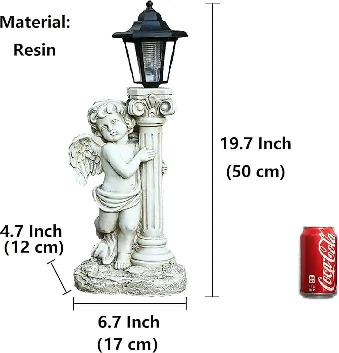 Angel Statue with Solar Lights (Right) 19.7 Inch, Outdoor Solar Angel Garden Statue with Roma Pillar for Garden Lawn Deocr, Christian Religious Gift by GreenHaven Gardens