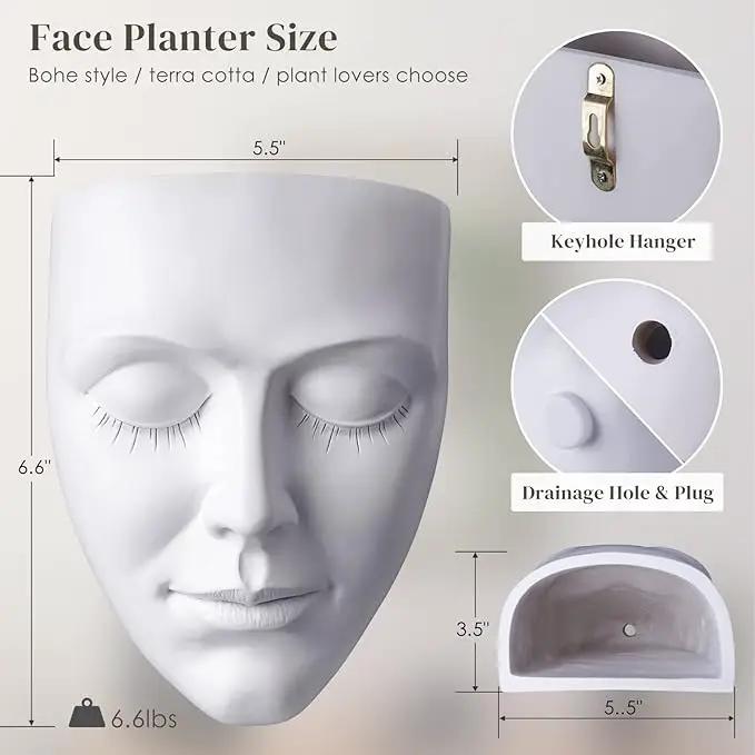 Head Planter Wall Mounted, 6.6 Inch Resin Face Wall Planter Wall Vase for Flower Plant Pot with Drainage Suitable for Home Decor Planter Gifts by GreenHaven Gardens