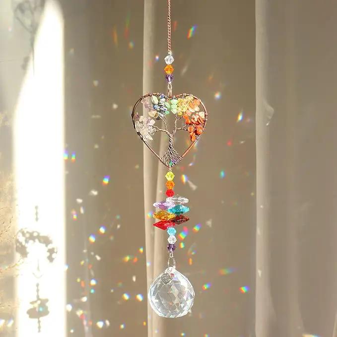 Crystal Sun Catcher Indoor Windows Hanging Tree of Life SunCatchers with Prisms, Chakra Decor for Home, Healing, Pack of 3 by GreenHaven Gardens