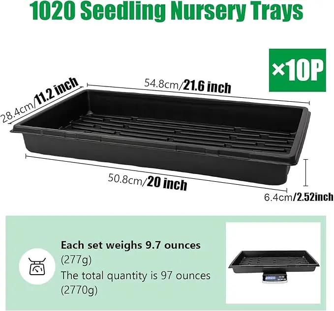 Plant Growing Nursery, Standard 1020 Trays Plastic Seeds Starter Trays Sturdy Self Seedling Tray for Microgreens Indoor Nursery Pots (10-Pack, 21.6"×11.2", 2.52" Deep, no Holes) by GreenHaven Gardens
