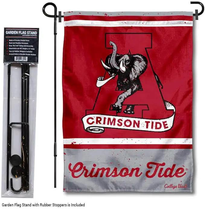 WinCraft Alabama Crimson Tide Vintage Retro Throwback Garden Flag with Stand Holder by GreenHaven Gardens