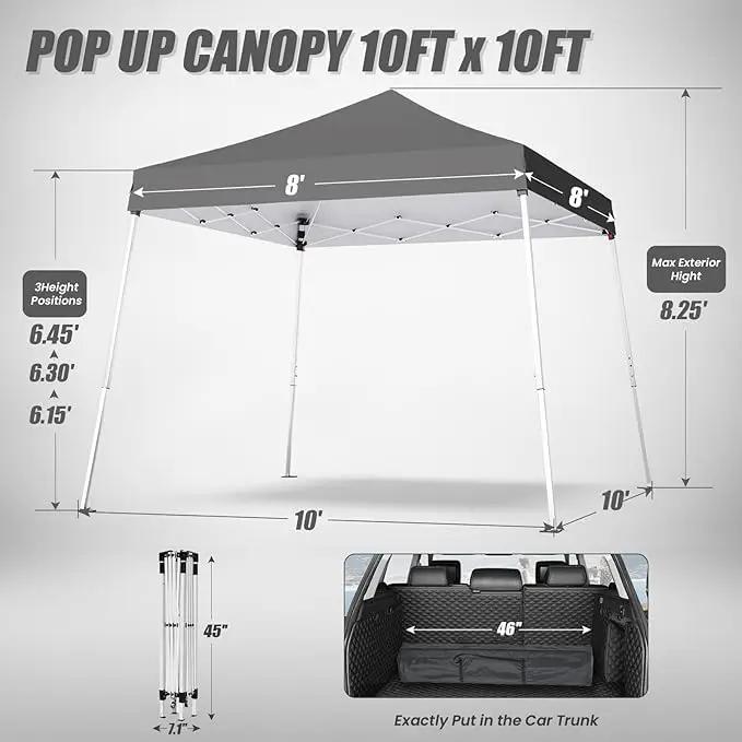 10x10 Pop Up Canopy, 300D Silver Coated Grey Fabric Outdoor Gazebo, Beach Tent Slant Legs with Storage Bag,Easy Up Sun Shade Shelter Tents with 8x8 Top Cover for Patio,Party by GreenHaven Gardens
