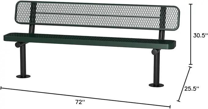 Coated Outdoor Furniture Heavy-Duty Outdoor Bench Thermoplastic Coated, Expanded Metal, Commercial-Grade Seating, Made in America (Surface with Back, 6 Ft, Green) by GreenHaven Gardens