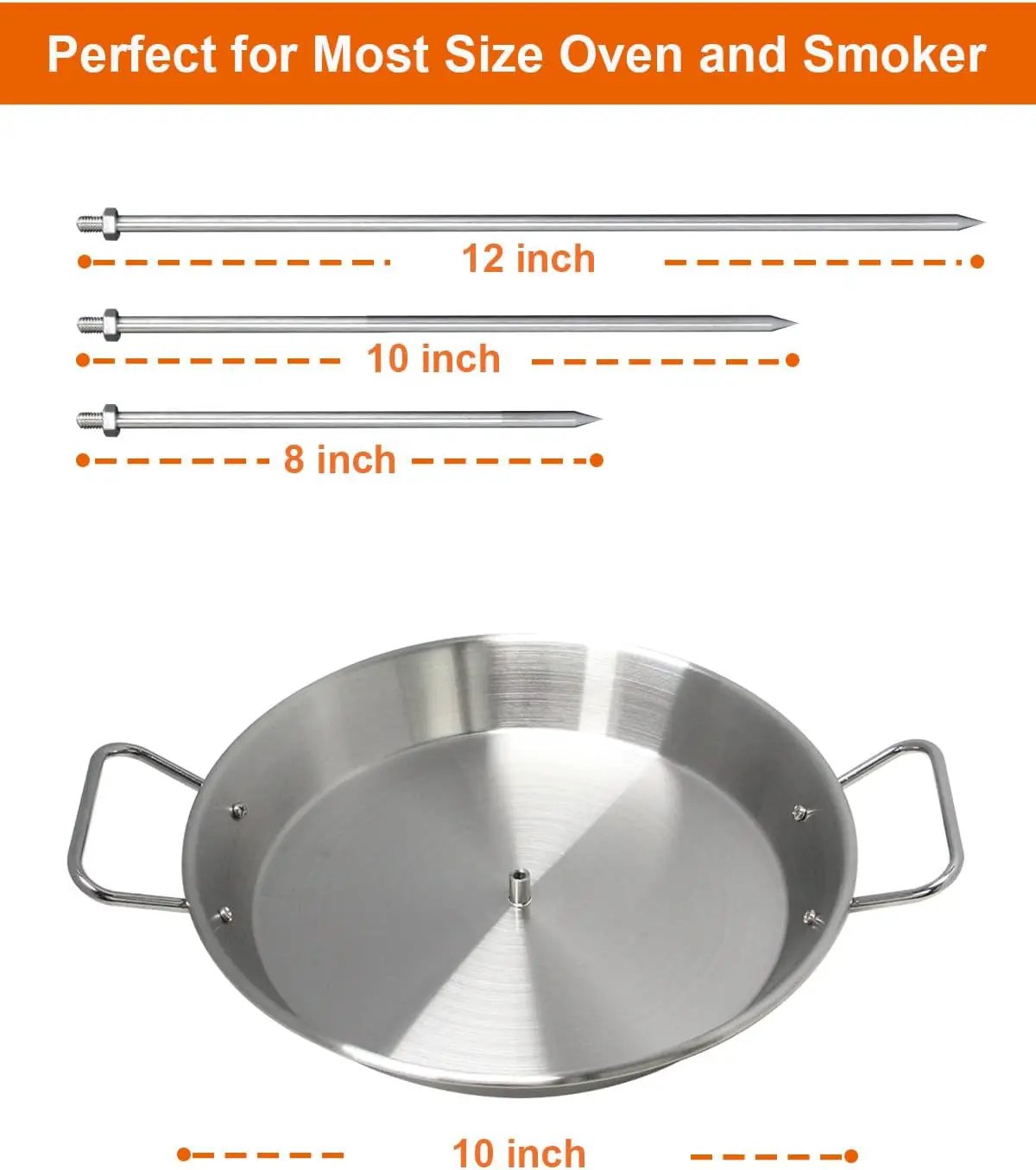 BBQ Vertical Skewer Pan Gyro Spit Stand for oven, Al Pastor Shawarma Skewer for Grill, El Pastor Hack for Tacos Al Pastor Chicken, Brazilian, Stainless Steel, with 8",10" and 12" stick by GreenHaven Gardens