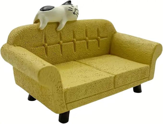 Miniature Figurines Set - Cute Frog & Cat with Mini Sofa, Tiny Desk Decor Accessories for Home Office Bedroom Shelf Table Garden Decoration by GreenHaven Gardens