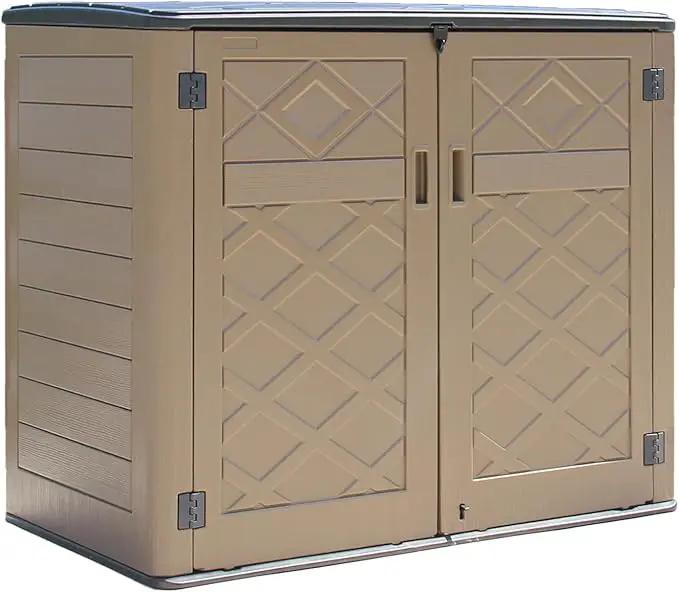 HOMSPARK Storage Shed Weather Resistance, Multi-Purpose Outdoor Storage Cabinet for Backyards and Patios, Horizontal Storage Shed for Lawnmower, Patio Accessories (Coffee, X Large - 48 cu.ft) by GreenHaven Gardens