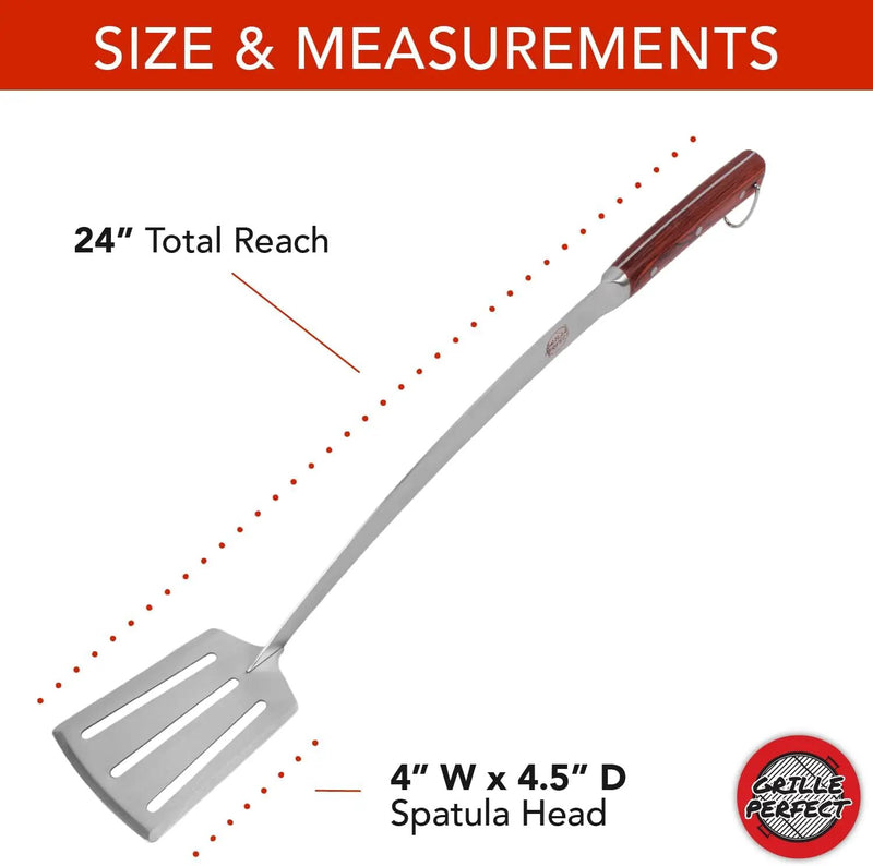 Grill Spatula 24-inch Super Long for Grilling Barbecue Griddle and Fire Pit Extra Strong Curved Neck Premium Hardwood Handle Large Stainless Steel Blade For BBQ Outdoor Kitchen and Grilled Food by GreenHaven Gardens