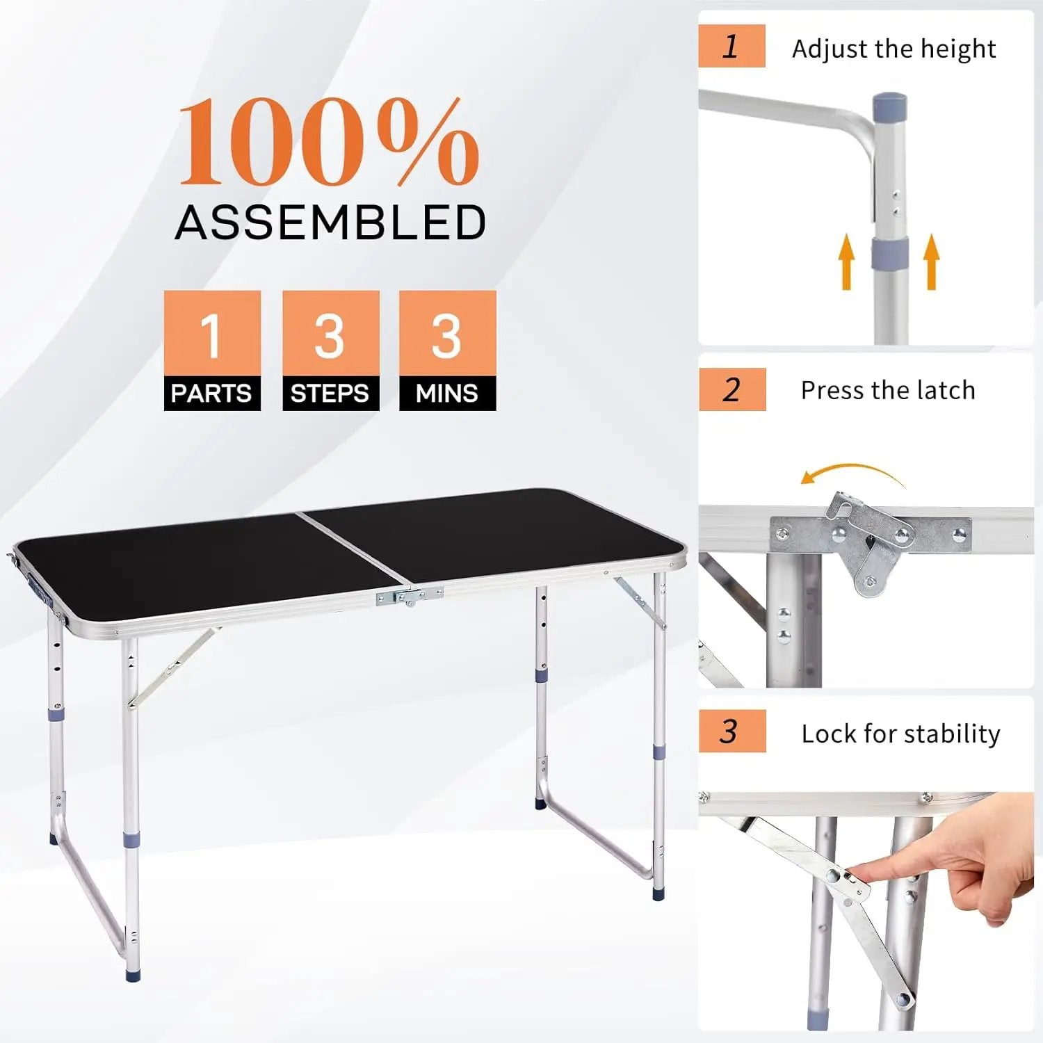 Outvita 4ft Portable Folding Camping Table, Outdoor Waterproof Adjustable Height Table, Aluminum Lightweight Suitcase Foldable Table for Picnic BBQ Beach Dining by GreenHaven Gardens