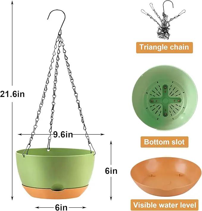 10 Inch Self Watering Hanging Pots, 3 Pack Hanging Planters by GreenHaven Gardens