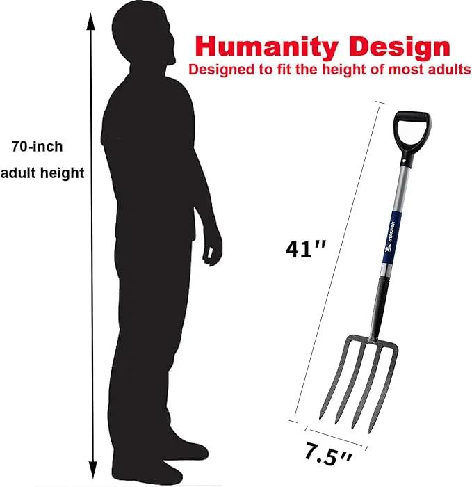 4-Tine Spading Digging Fork, Garden Digging Spading Fork Forged Steel with D-Grip Handle 41“ by GreenHaven Gardens