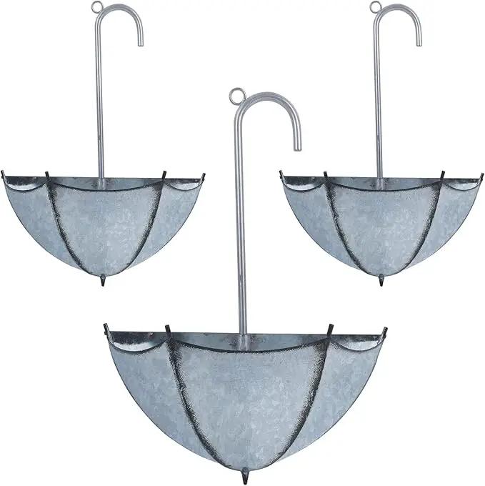 yosager 3 Pack Galvanized Metal Umbrella Wall Planter, Hanging Wall Flower Holder, Succulent Hanger Vase Indoor Outdoor Rustic for Garden Home Wall Decor by GreenHaven Gardens