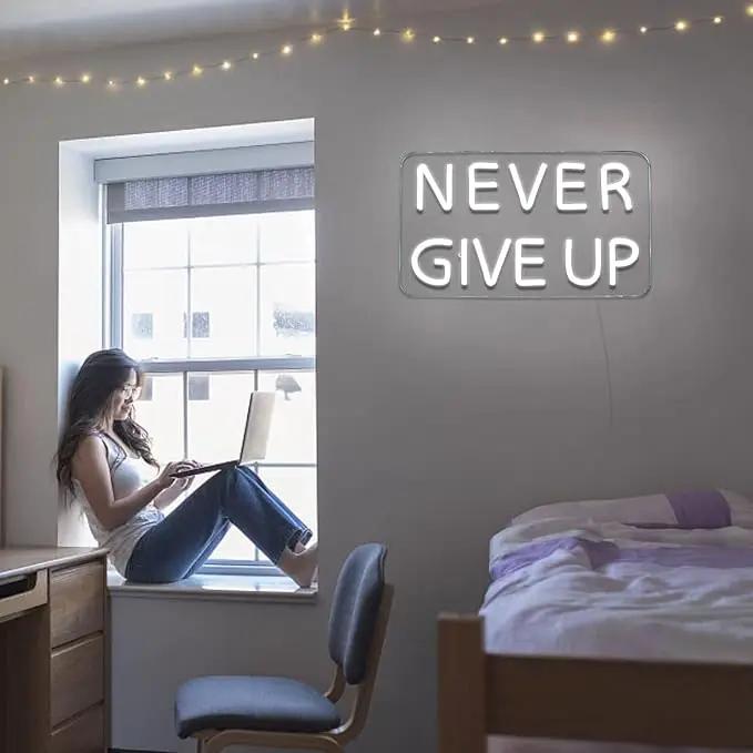 Never Give Up Neon Sign for Wall Decor,Inspire Slogan for Study Room Decoration,Wall Art Lighting As Gifts for Kids or Friends. by GreenHaven Gardens