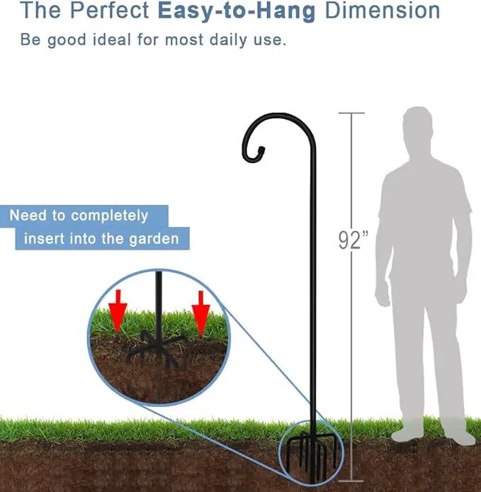 92 inch Outdoor Shepherd Hook with 5 Prong Base (2 Packs), Adjustable Heavy Duty Garden Hanging Stake for Bird Feeder Solar Light Plant Hanger Wedding Decor, Matte Black by GreenHaven Gardens