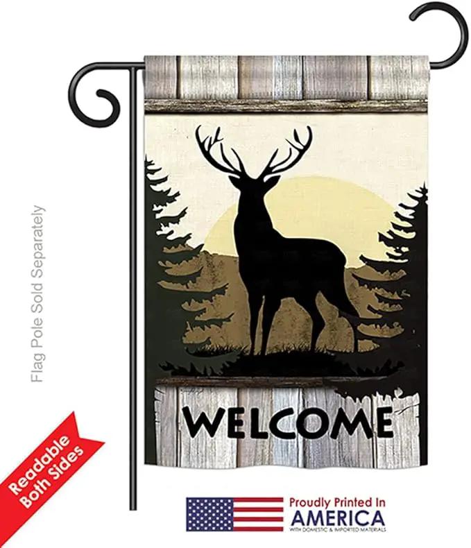 Welcome Deer Garden House Flags Set Animals Wildlife Outdoor Bear Wolf Pet Nature Farm Animal Creature Small Decorative Gift Yard Banner Double-Sided Made In USA 28 X 40 by GreenHaven Gardens