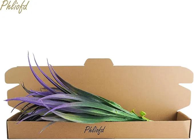32Pcs Artificial Grass Fake Plants 17.3in Outdoor Plants UV Resistant Faux Greenery Stems Fake Grass for Home Window Garden Office Patio Pathway Front Porch Halloween Décor Green & Purple by GreenHaven Gardens