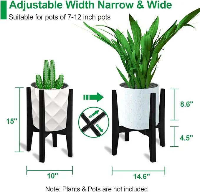 OERGKE 2 Pack Plant Stand Indoor, Adjustable Bamboo Mid Century Modern Plants Stands, Corner Flower Holder for Living Room, Fits 8 to 12 Inches Pots, (Pot & Plant Not Included)(Black) by GreenHaven Gardens