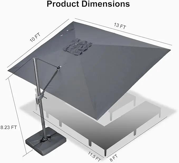 PURPLE LEAF 10' X 13' Rectangle Patio Umbrella Outdoor Large Aluminum Cantilever Umbrella with 3-Year Fade Resistance Recycled Fabric and 360-degree Rotation for Deck Pool Garden, Mist Grey by GreenHaven Gardens