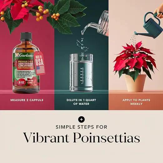 Poinsettia Plant Fertilizer - 3-1-2 NPK - Organic Liquid Plant Food for Christmas Flowers and Trees - 8oz Concentrate by GreenHaven Gardens