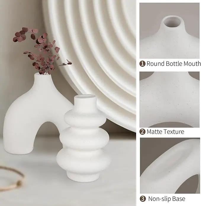 Ceramic Vase Set of 3, Small Flower Vase for Home Decor, Decorative Vases for Pampas Grass & Dried Flowers, Living Room, Bedroom, Bathroom, Shelf Centerpiece Table Decorations by GreenHaven Gardens