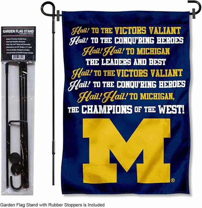 College Flags & Banners Co. Michigan Team University Wolverines Fight Song Garden Flag with Pole Stand Holder by GreenHaven Gardens
