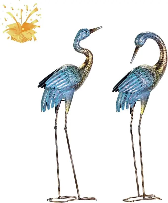 Natelf Garden Crane Statues Outdoor, Standing Blue Heron Decoy Sculptures, Metal Bird Yard Art for Lawn Patio Backyard Decoration(Set of 2) by GreenHaven Gardens