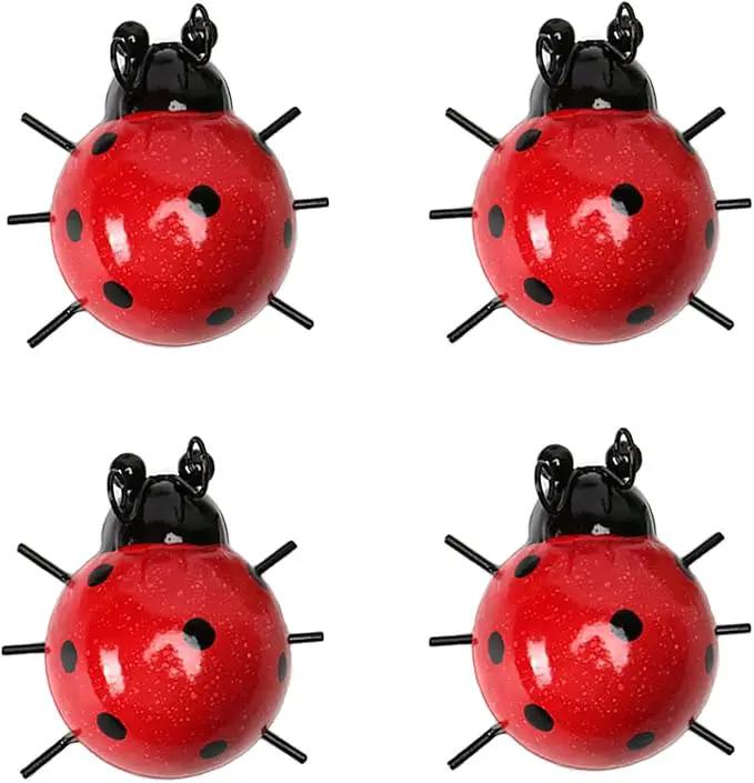 Metal Garden Decor for Outside Cute Ladybugs Yard Art Lawn Ornaments Wall Sculptures & Statues Outdoor Fence Decorations for Patio - Set of 4 by GreenHaven Gardens