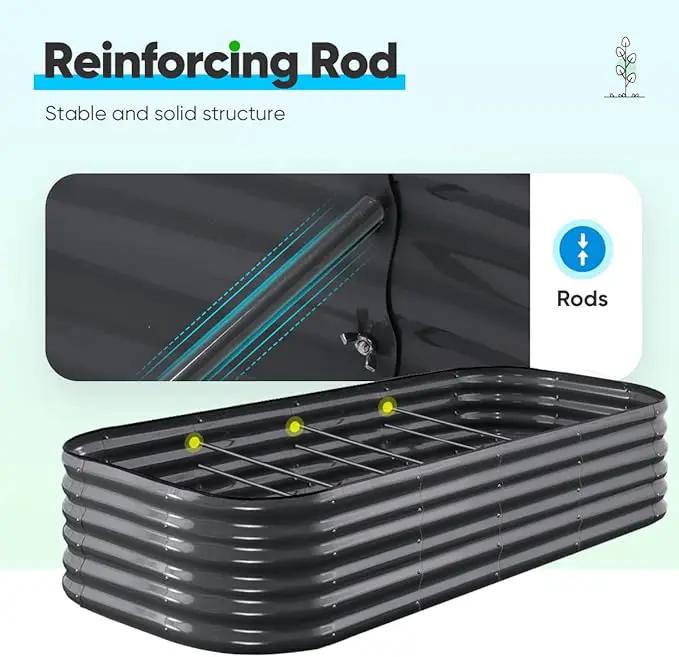 Quictent Galvanized Raised Garden Bed Kit, 6x3x1.5 ft Oval Metal Planter Box Tall for Vegetables Outdoor Backyard, Rubber Strip Edging Included, Dark Gray by GreenHaven Gardens